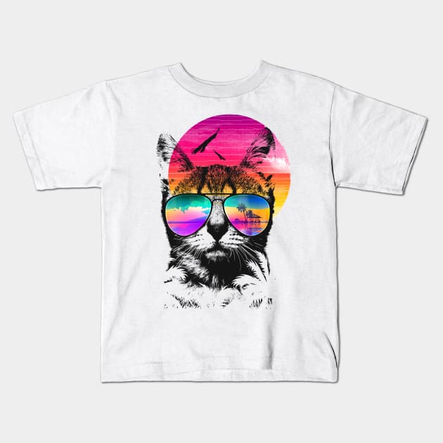 Summer Cat Kids T-Shirt by clingcling